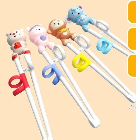(Random) Animal-shaped toddlers learning chopsticks