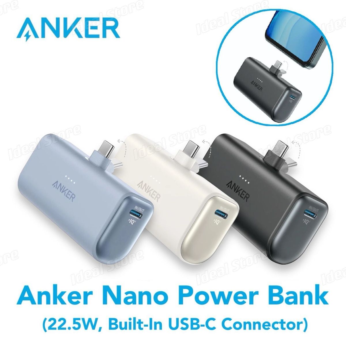 Anker Nano Power Bank 5000mah 摺疊式充電頭行動電源 225w，內置type C接頭 A1653｜移動電源｜移動電池｜尿袋 顏色 黑色 1081