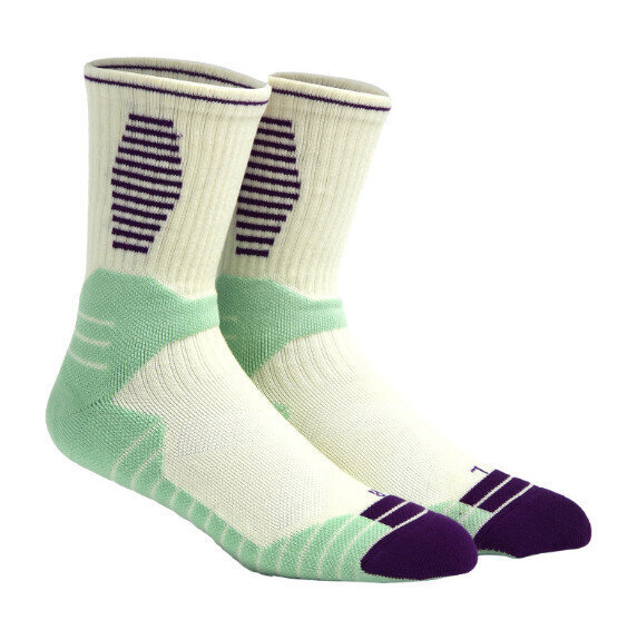 【1雙】加厚毛巾底運動襪（白綠）【均碼】
