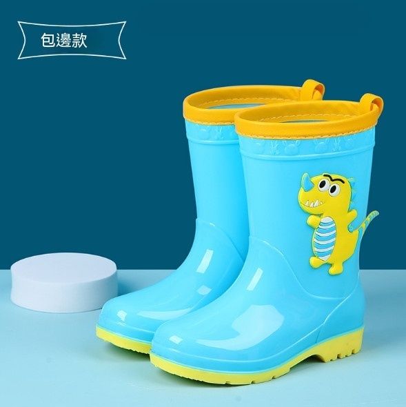 兒童中筒防滑卡通雨鞋（007雙色恐龍藍色圍邊）【160-220碼】【下單後聯絡客服確認發貨尺碼】