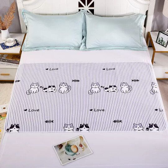 床墊,嬰兒隔尿墊【條紋貓咪【兩面可用】50x70cm】#