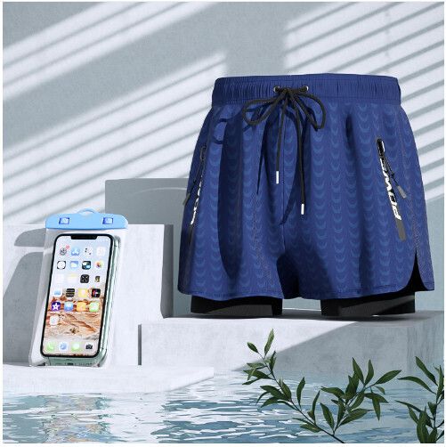 男士游泳泳褲套裝（藏藍鯊魚+手機袋）（L-5XL)（下單後跟客服聯系發貨的尺寸）