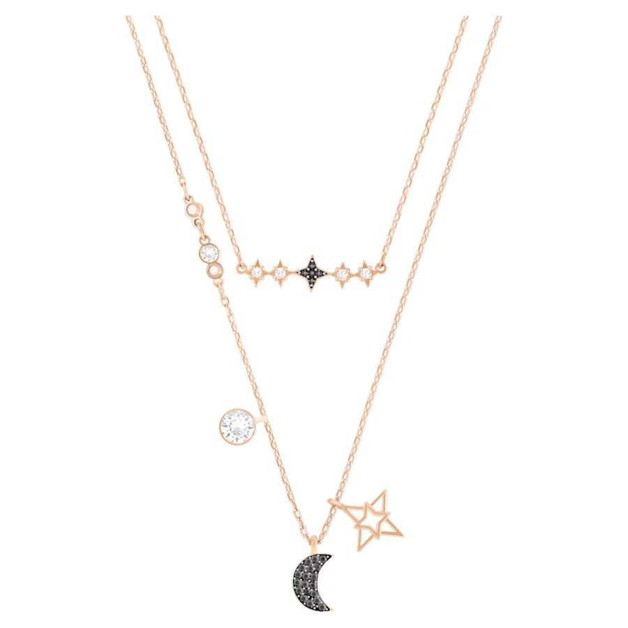 Symbolic Necklace Set (2), Moon and star, Black, Rose gold-tone plated (5273290) [Parallel Import]