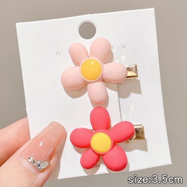 兒童碎髮劉海夾髮卡頭飾（粉色花朵2件）#(KFF)