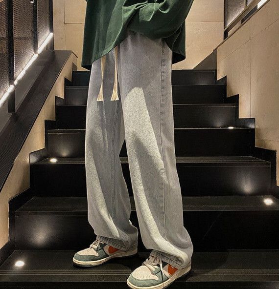 復古男士牛仔褲直筒寬鬆闊腿褲【淺藍色】(尺碼：S-3XL）【下單後請聯絡客服確認發貨尺碼】