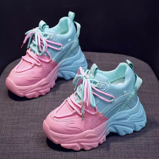 百搭厚底老爹鞋（蓝粉色34-39碼）【下單後請聯絡客服確認發貨尺碼】