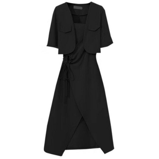 西裝+吊帶連衣裙【黑色】【M-4XL碼】（下單後請聯絡客服確認發貨尺碼）