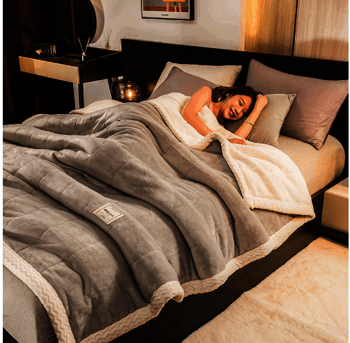 牛奶絨毛毯【顏色三層牛奶絨淺灰+羊羔絨+白】【尺寸200X230cm】#(GTN)