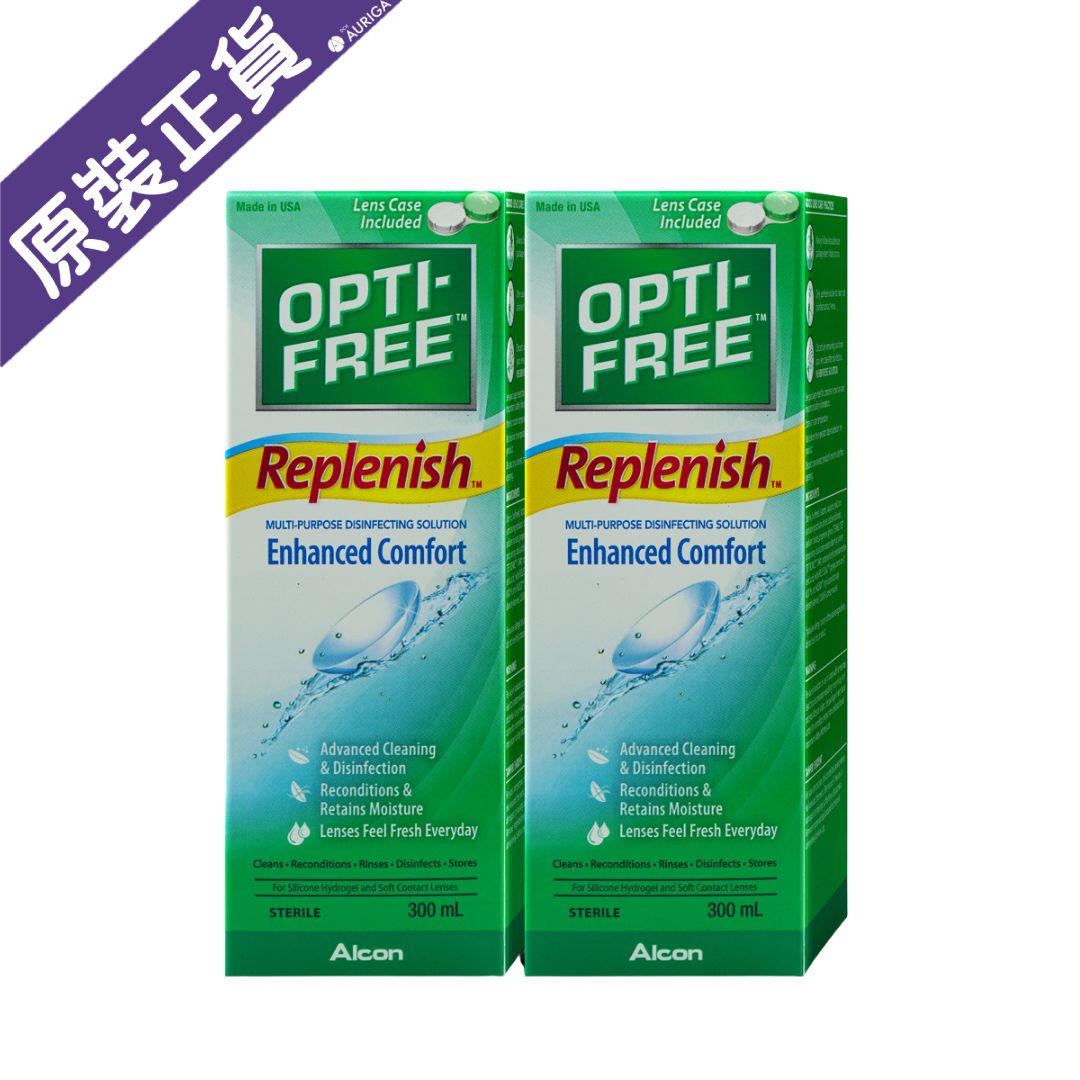 OPTI-FREE Replenish 多功能隱形眼鏡消毒藥水 300ml  2支 + OPTI-FREE PureMoist 旅行裝 60ml