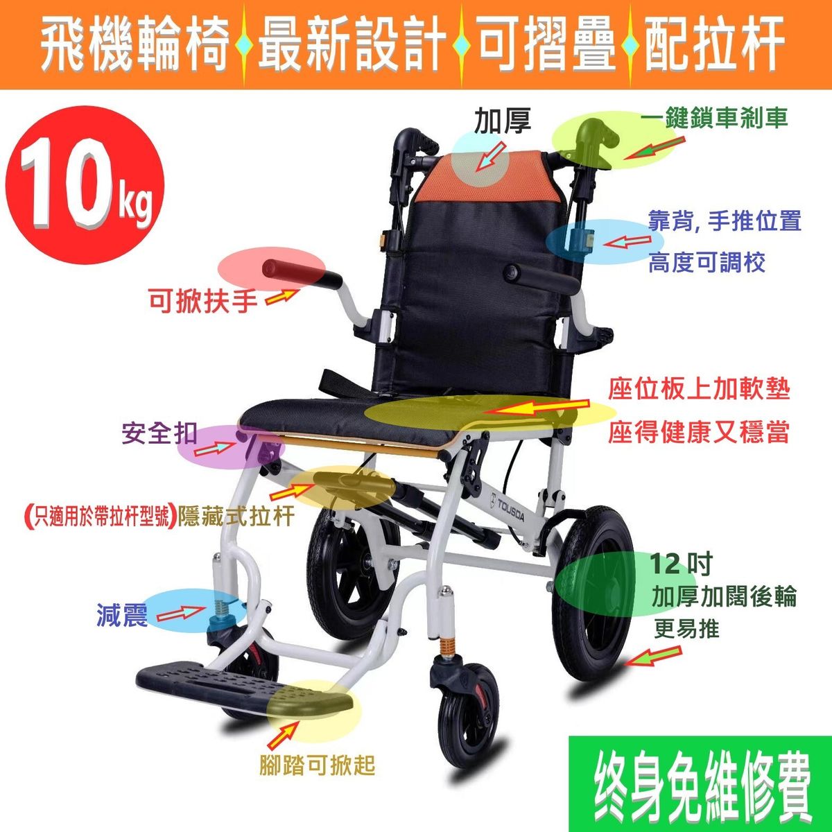 Lightweight Portable Airplane Aisle Wheelchair with Telescopic Handle FHLJ02-HANDLE