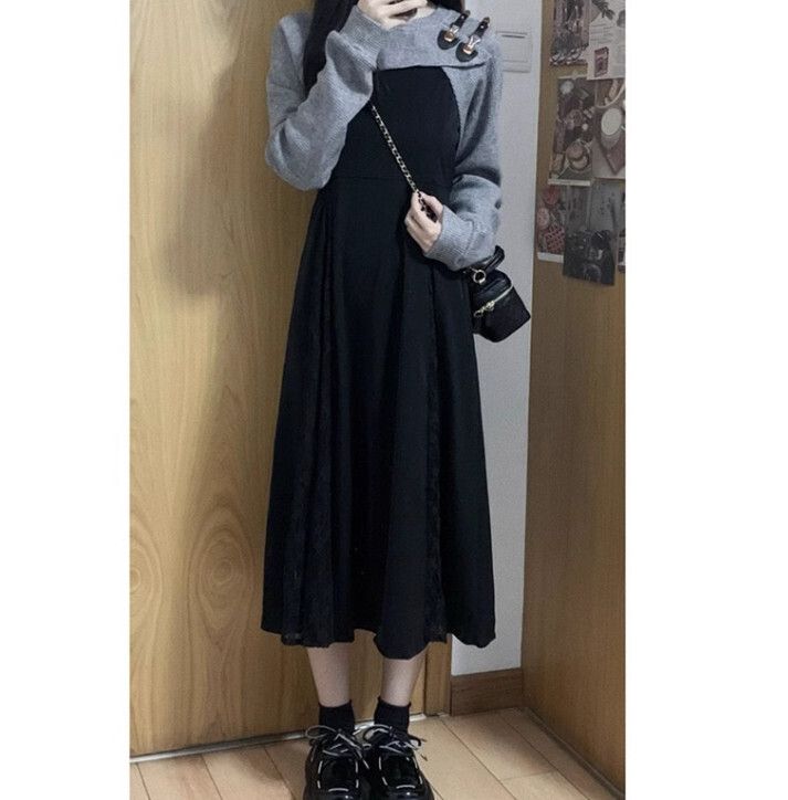 連衣裙兩件套【上衣+連衣裙套裝】尺碼【S碼—XL碼】【下單後請聯絡客服確認發貨尺碼】