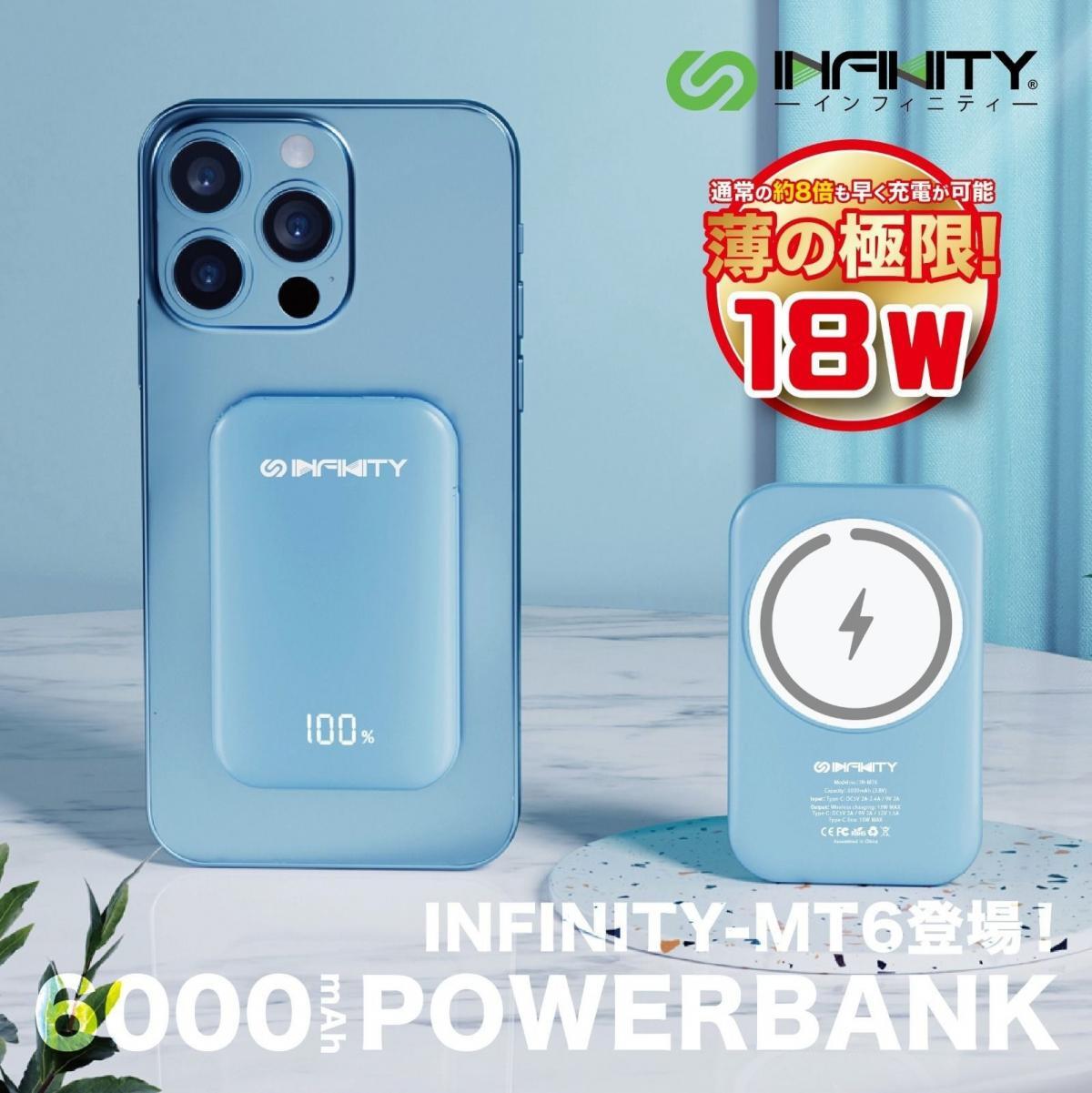 MT6 6000mAh 18W 3合1 磁吸無線超薄外置充電器 - 粉藍色