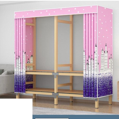 簡易組裝收納布衣櫃（ZD130款粉色城堡（長130*寬55*高170cm）無門）