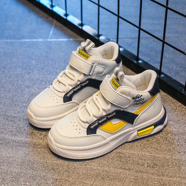 高幫男童休閒板鞋（米深藍 24碼-27碼）（下單後請聯酪客服確認發貨尺碼）