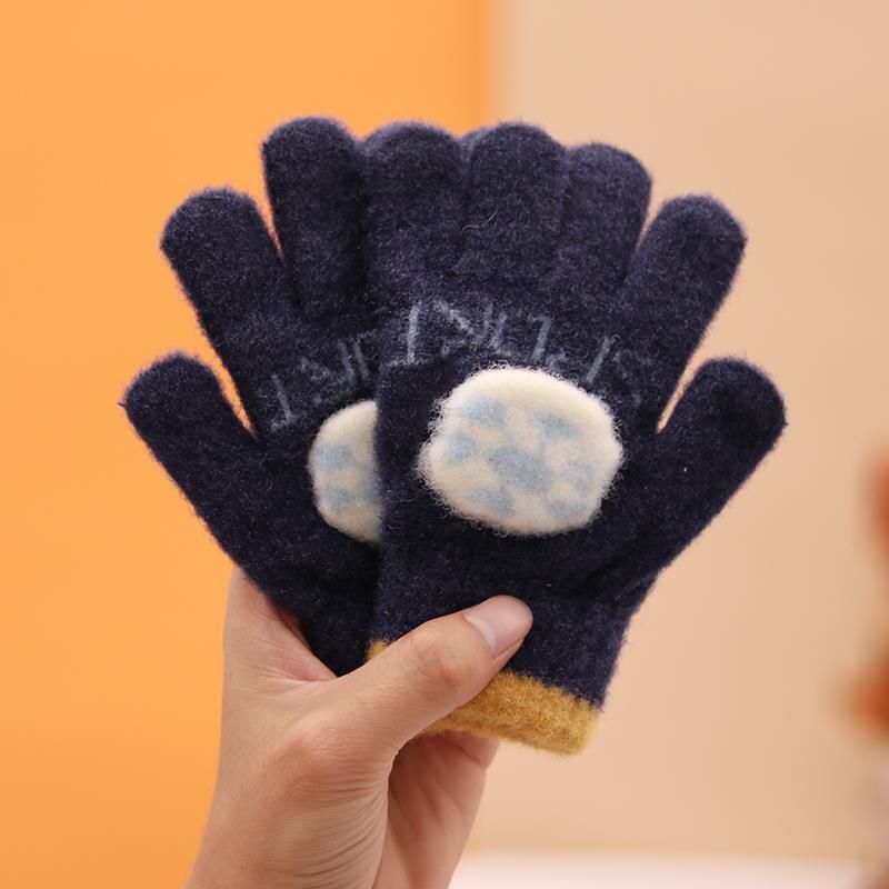兒童針織保暖手套(建議3-6歲 約15*6cm 足球五指-深藍)