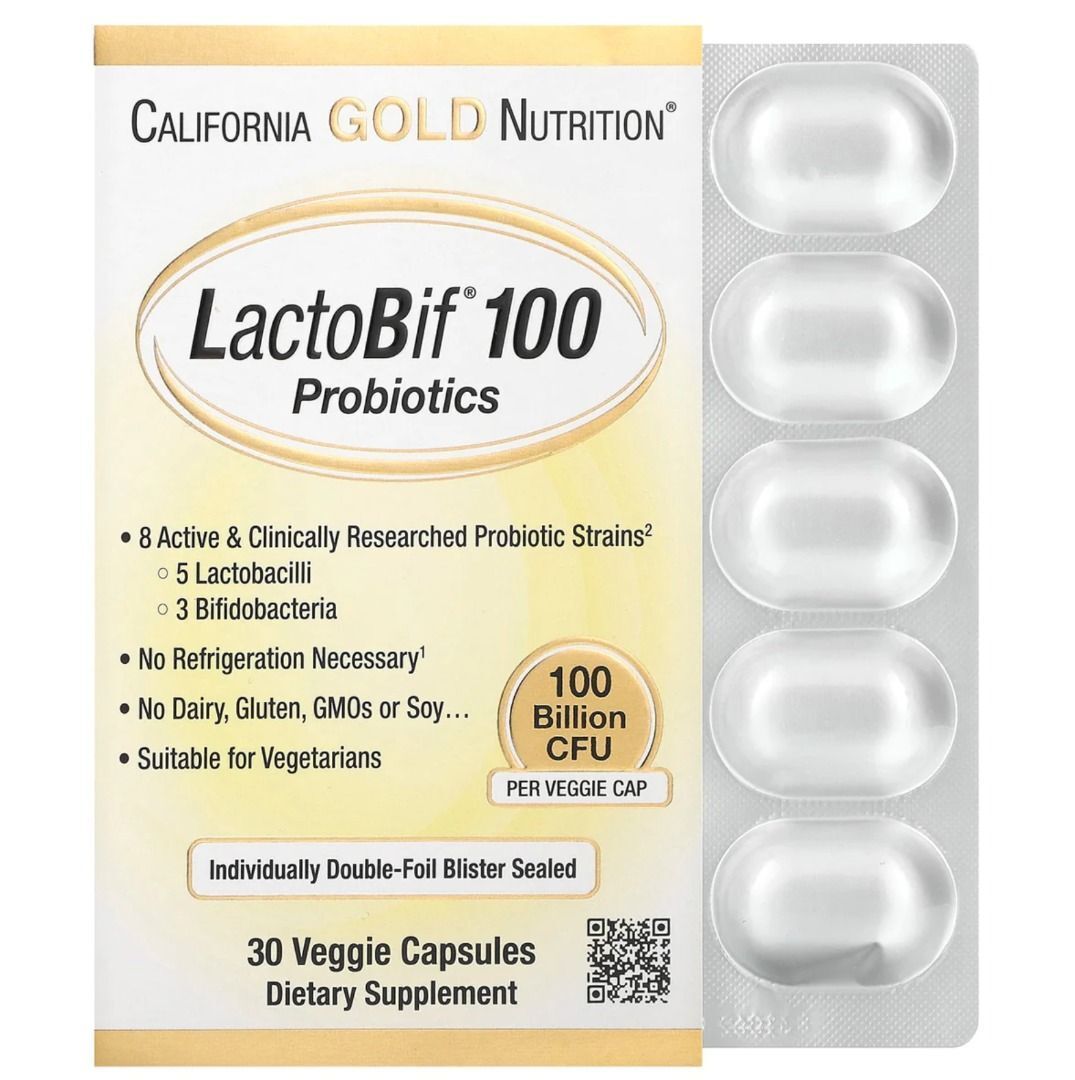 益生菌 LactoBif 100，1000億 CFU，30粒素食膠囊，支援消化和腸道健康，促進機體抵抗系統健康，幫助消化健康，緩解胃不適、胃脹、排便困難、腹瀉 (平行進口)10530