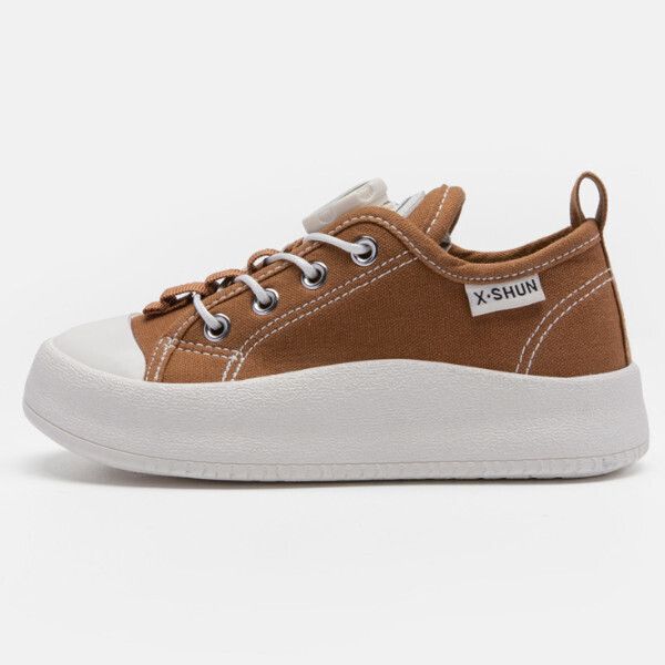 男童女童帆布鞋旋轉鈕扣（棕色 24碼-37碼）（下單後請聯酪客服確認發貨尺碼）