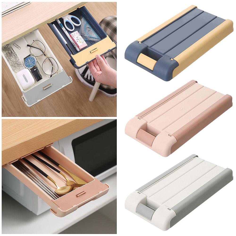 Punch-Free Hidden Under-Desk Storage Box Under-Desk Drawer (White) Cutlery Box Stationery Box Miscellaneous Box Storage Box