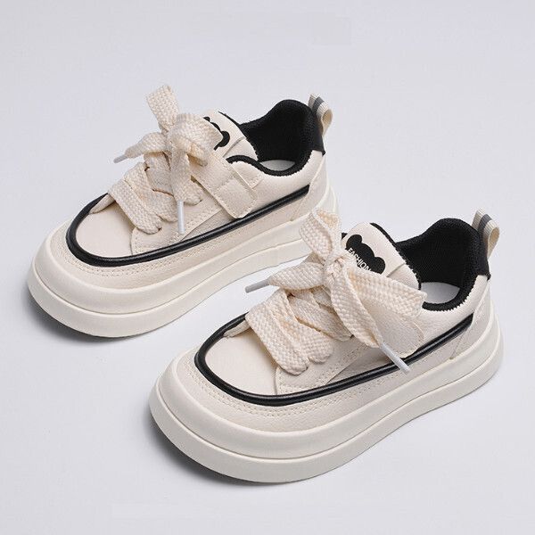 男童女童休閒板鞋小白鞋（米黑 24碼-37碼）（下單後請聯酪客服確認發貨尺碼）
