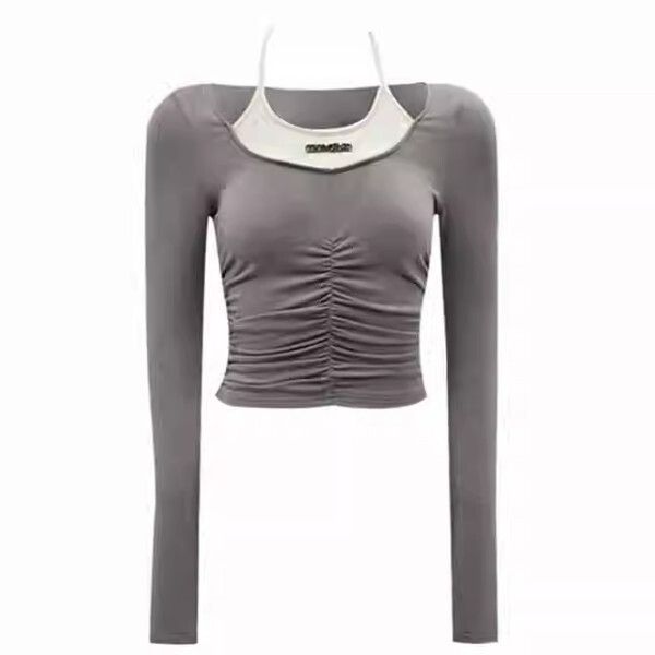 短款掛脖T恤(灰色）（S/M/L碼，下單後請與客服聯繫發貨尺碼）#H406001111