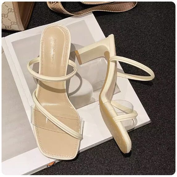 一字帶時尚涼鞋女夏（米色【35_40碼】(下單後聯繫客服確認發貨尺碼）