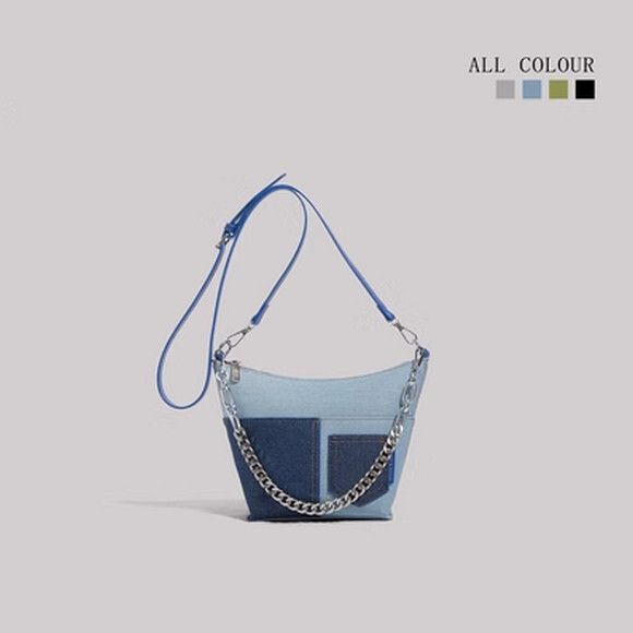 簡約鏈條水桶包小眾設計單肩斜挎包【藍色】【尺寸：28cm*9cm*20cm】