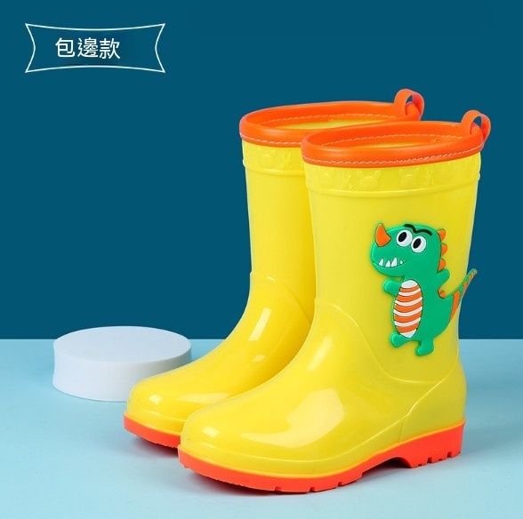 兒童中筒防滑卡通雨鞋（007雙色恐龍黃色圍邊）【160-220碼】【下單後聯絡客服確認發貨尺碼】