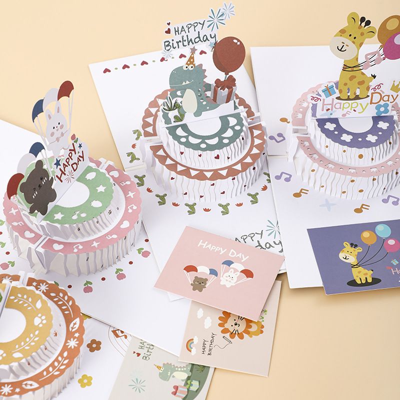 Cute forest animal 3D paper craft children's birthday card