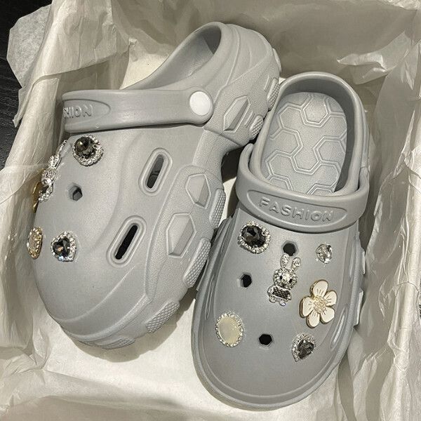 水鑽兔子洞洞鞋(36-41碼)(灰色)(下單後聯絡客服確認發貨尺碼)
