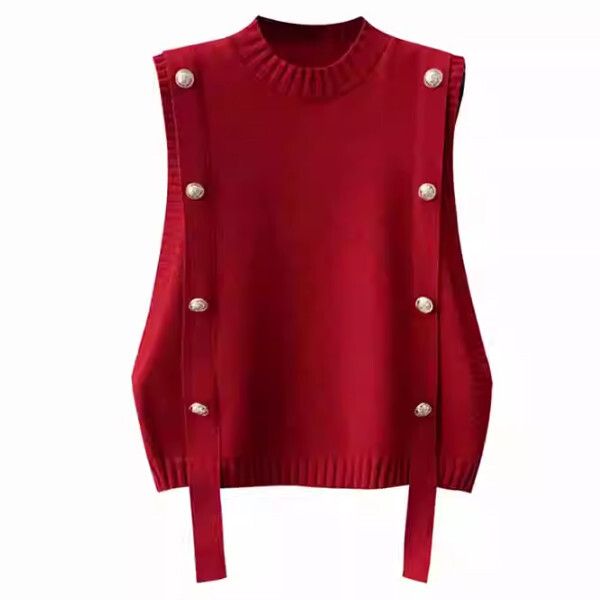 套頭針織馬甲(紅色）（S/M/L碼，下單後請與客服聯繫發貨尺碼）#H406001079