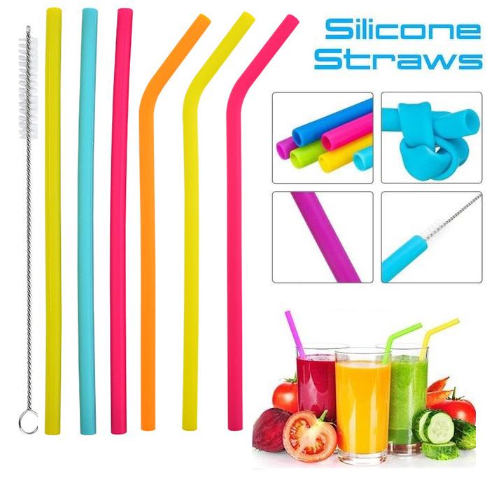 7-pc set Silicone Straws & brush (color random)