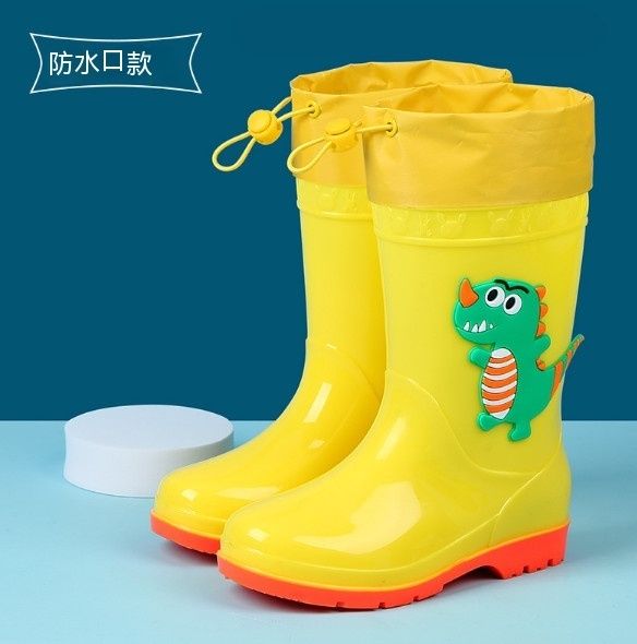 兒童中筒防滑卡通雨鞋（007雙色恐龍黃色固定防水口）【160-220碼】【下單後聯絡客服確認發貨尺碼】