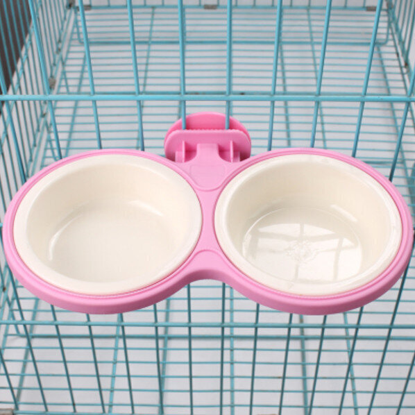 寵物食盆懸掛式不銹鋼貓碗（粉色雙碗 S-建議適合10磅以內寵物）