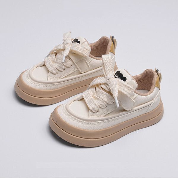 男童女童休閒板鞋小白鞋（米卡其 24碼-37碼）（下單後請聯酪客服確認發貨尺碼）