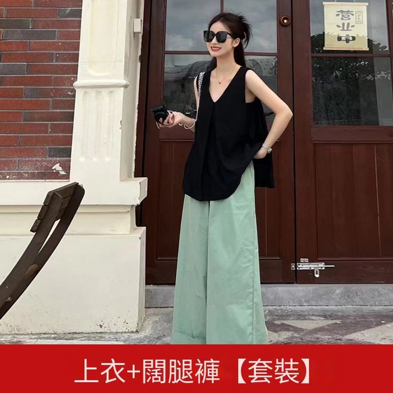 上衣+闊腿褲【套裝】（S碼-L碼）（下單後請聯絡客服確認發貨尺碼）