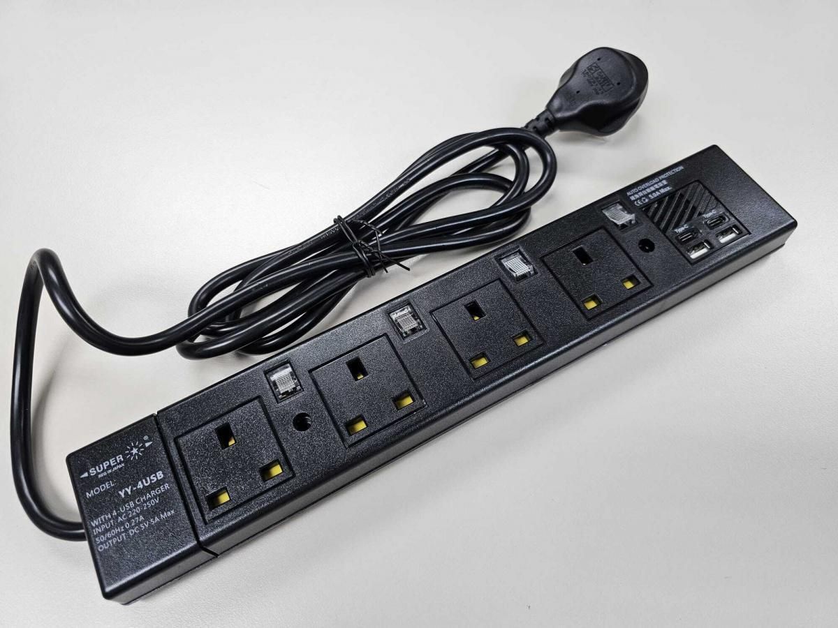 SUPER | (黑色)YY-4USB/6 4位排蘇拖板+2TPYE-C+2USB 6尺電源插座 獨立開關拖板 (香港原裝行貨 一年保養 ...