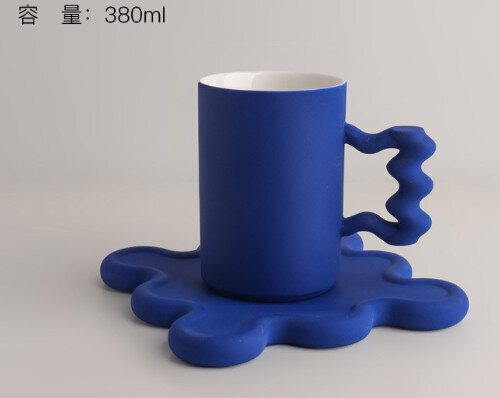 380ML創意高顏值陶瓷杯-孟菲斯中古咖啡杯套裝（克萊因藍）