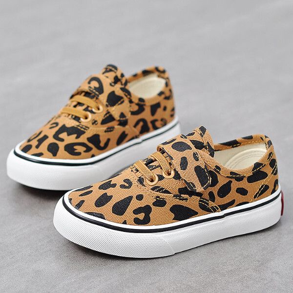 中性帆布鞋 一腳蹬懶人童鞋（棕色豹紋 24碼-37碼）（下單後請聯酪客服確認發貨尺碼）