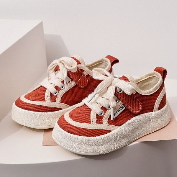 男童休帆閒布鞋 女童百搭運動鞋子（鐵鏽紅 24碼-37碼）（下單後請聯酪客服確認發貨尺碼）