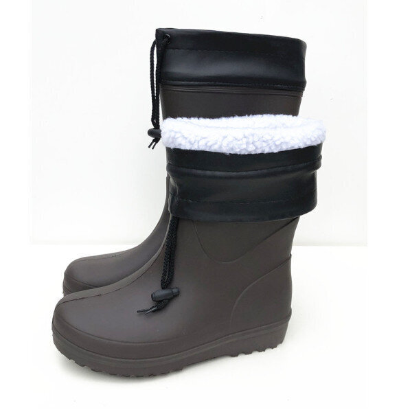 秋冬加絨黑色EVA保暖雨靴(咖啡色固定毛絨)(S-L碼)(下單後請聯絡客服確認尺碼)