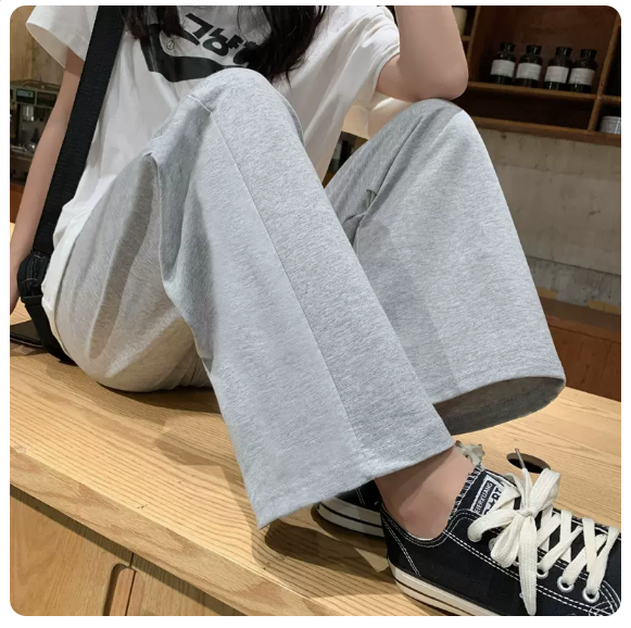 女純棉休閑闊腿褲(灰色 6019純色)(尺碼 S-2XL)(下單後請聯絡客服確認發貨尺碼)