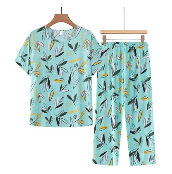 夏季中老年棉麻套裝（翠綠葉子）【尺碼：XL-4XL】【下單後聯絡客服確認發貨尺碼】F203013121
