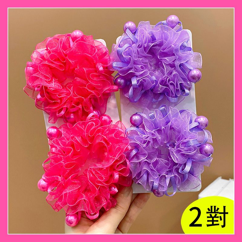 兒童頭花髮飾丸子頭髮圈頭飾髮飾(16#玫紅色+紫色2對)