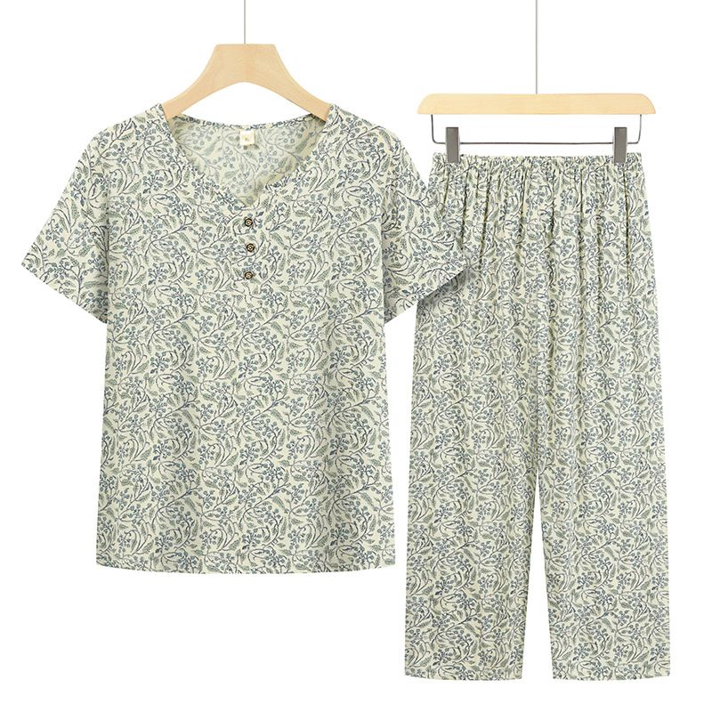 老年人短袖套裝( XL-4XL碼 杏色鈴鐺花）【下單後請聯絡客服確認發貨尺碼】F001099108