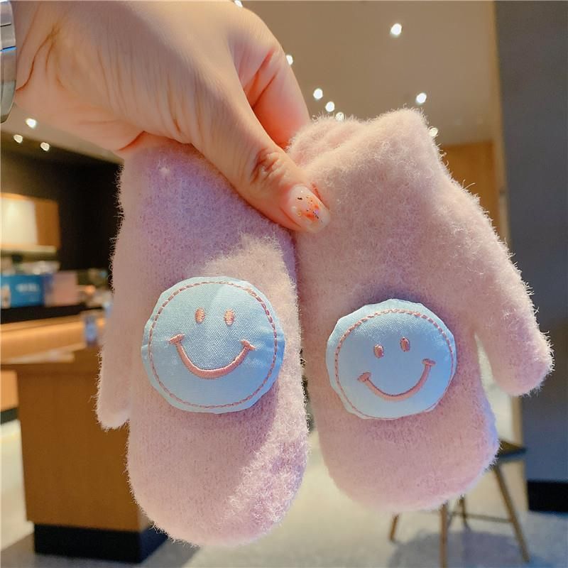 兒童笑臉保暖包指手套(小童（0-3歲13cm） 粉色）#S001108272