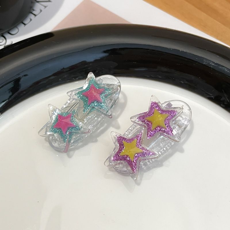 兒童彩色小髮夾側邊夾 頭飾/髮飾(38-2顆星星藍色+紫色)