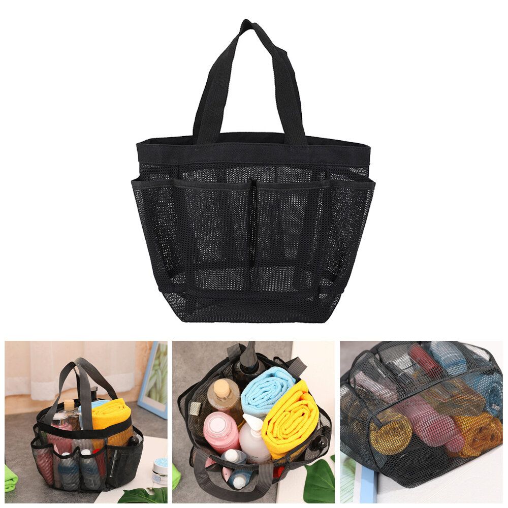 Basket Bath Bag Foldable Mesh Storage Bag Fitness Swimming Large Capacity mesh shower bag black