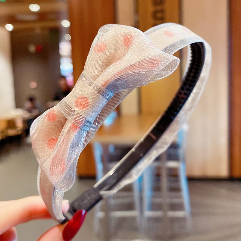 兒童蝴蝶結髮箍帶齒防滑頭箍髮飾(9#橘色小波點)