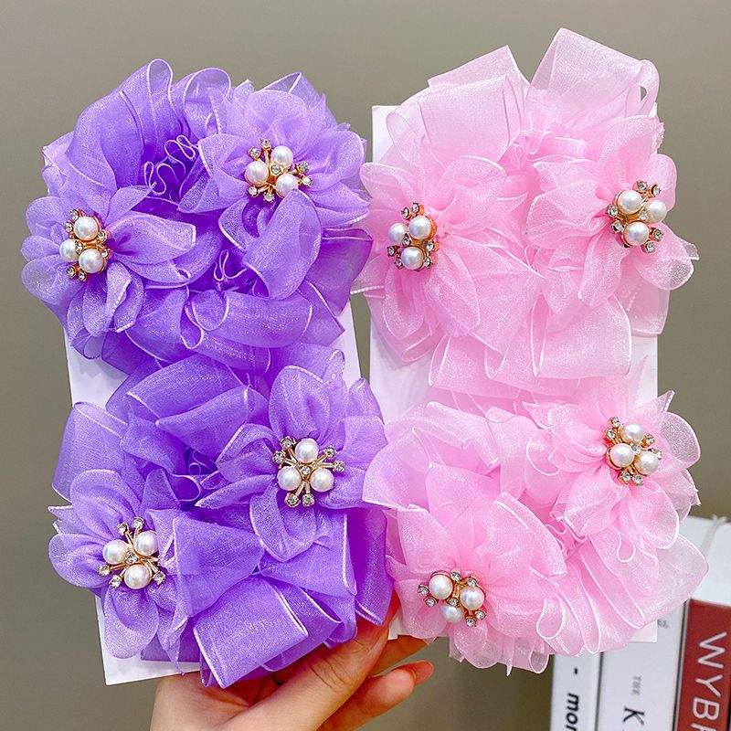 兒童頭花髮飾丸子頭髮圈頭飾髮飾(紫色+粉色)