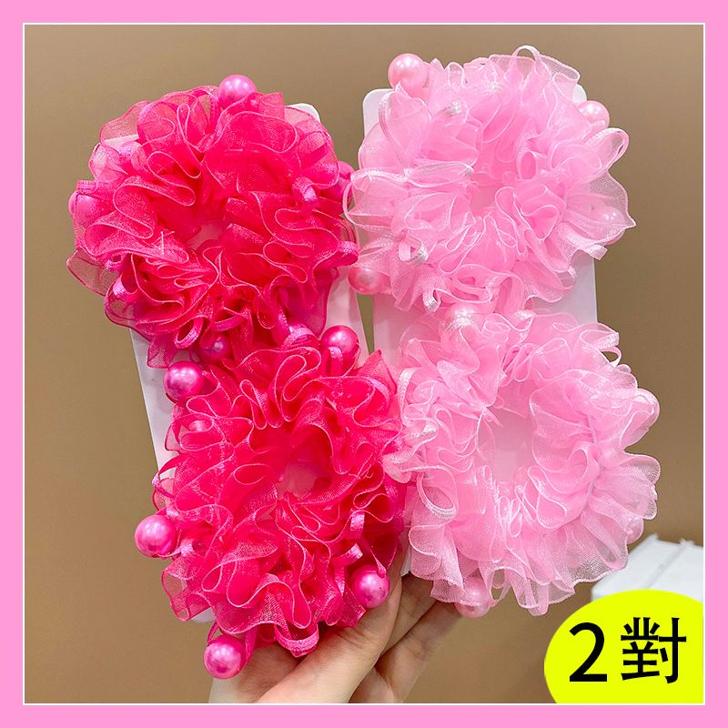 兒童頭花髮飾丸子頭髮圈頭飾髮飾(10#玫紅色+粉色2對)